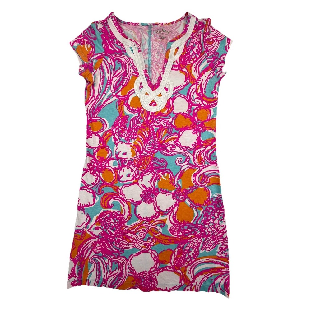 Lilly Pulitzer Dress Womens XXS Pink Floral Tropical Cotton Resort Preppy Bright